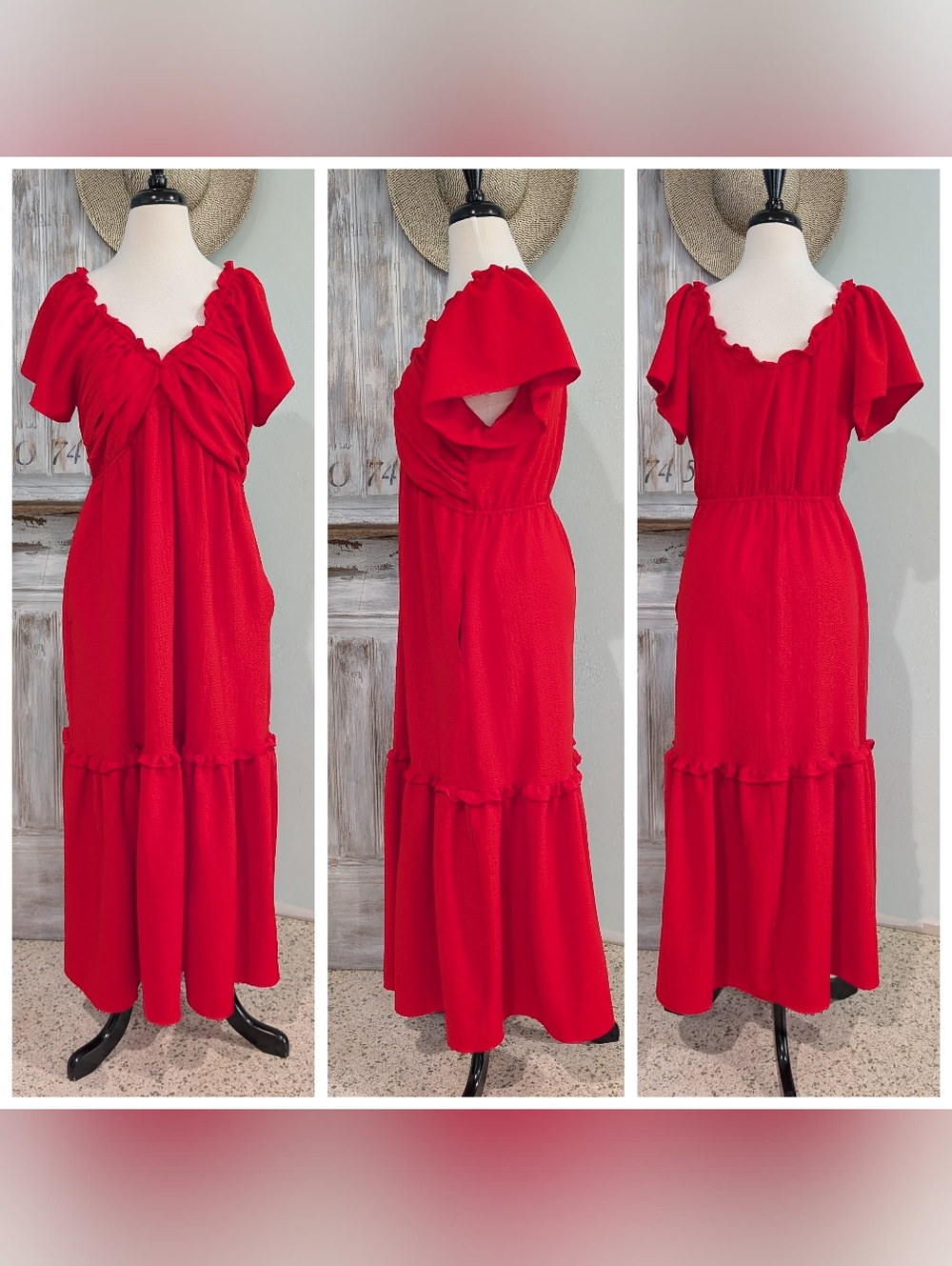 Sofia Vergara Red Ruffle Maxi Dress
